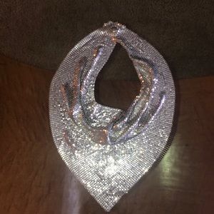 Vintage silver mesh bib bandana necklace
